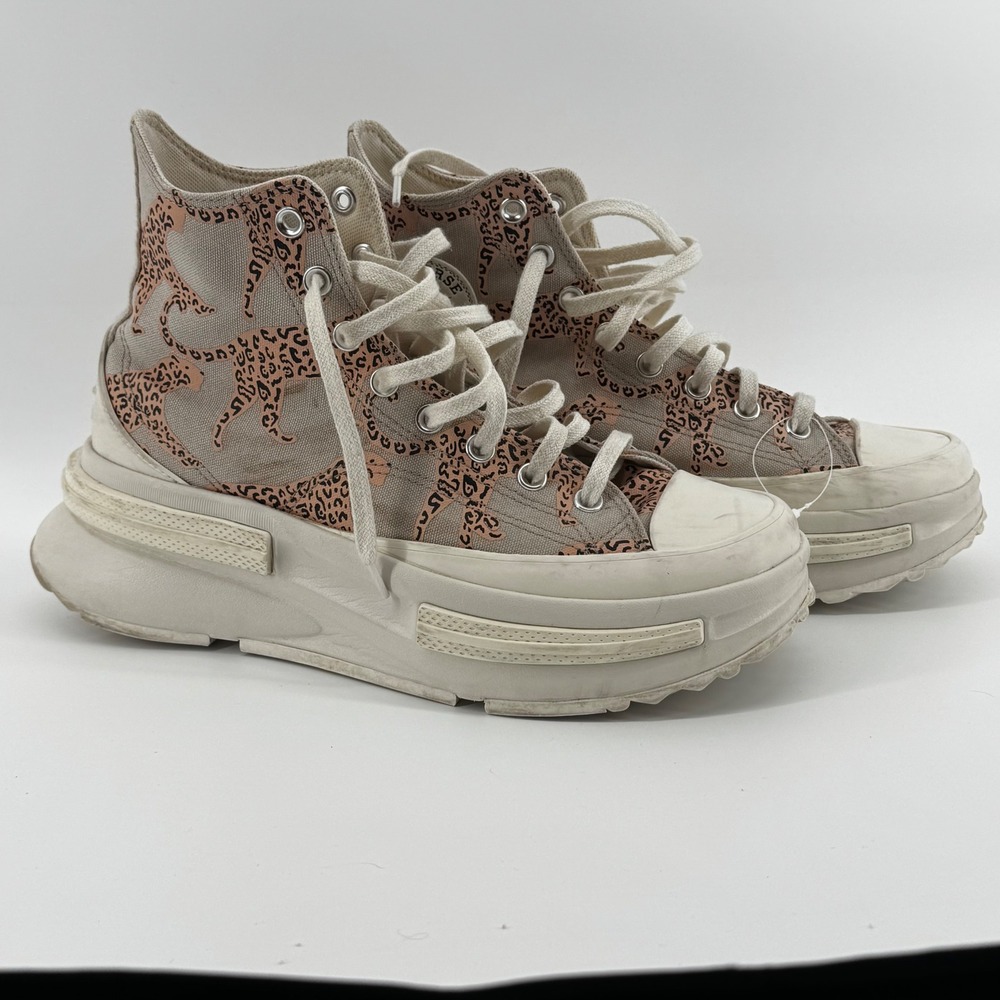 Converse Run Star Hike Leopard Print Platform Sneakers High Top Beige Women's 9